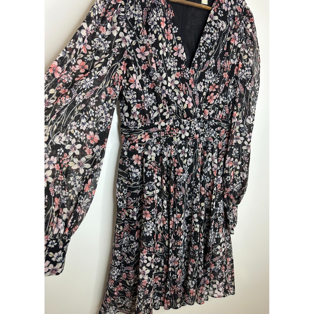 NEW Tommy Hilfiger Floral Metallic Chiffon V-Neck Dress Black Pink Size 10 - Picture 2 of 13